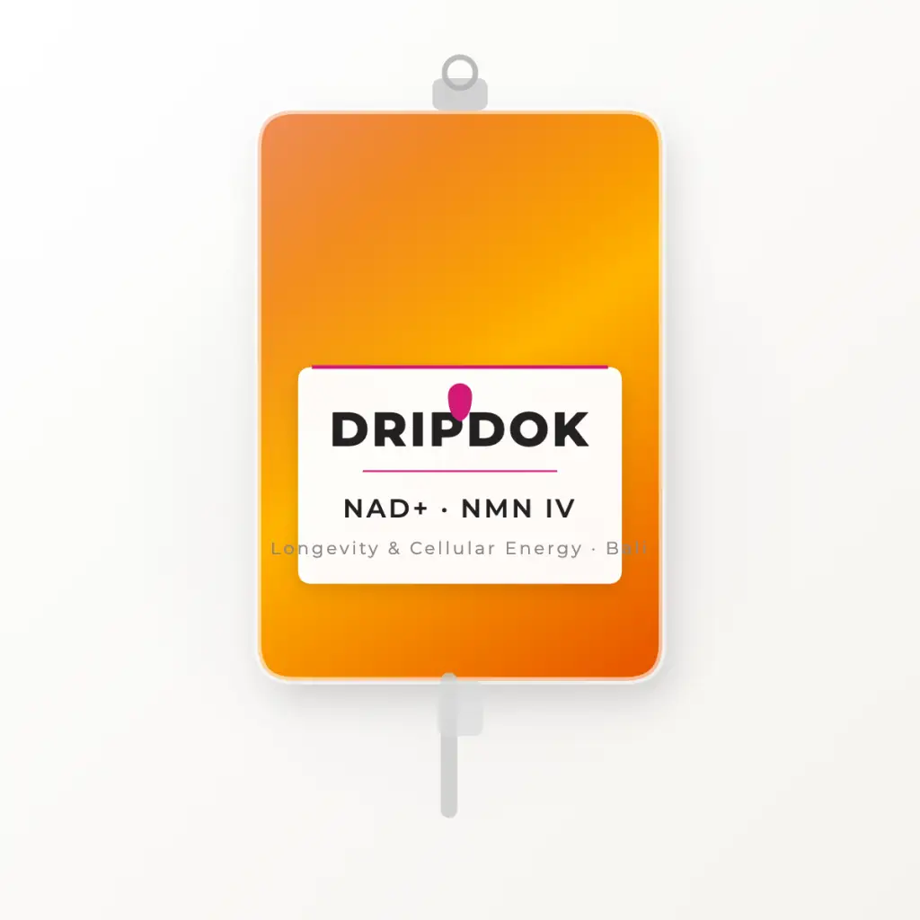 NAD+ NMN IV drip bag branded DRIPDOK - Longevity and cellular energy therapy Bali